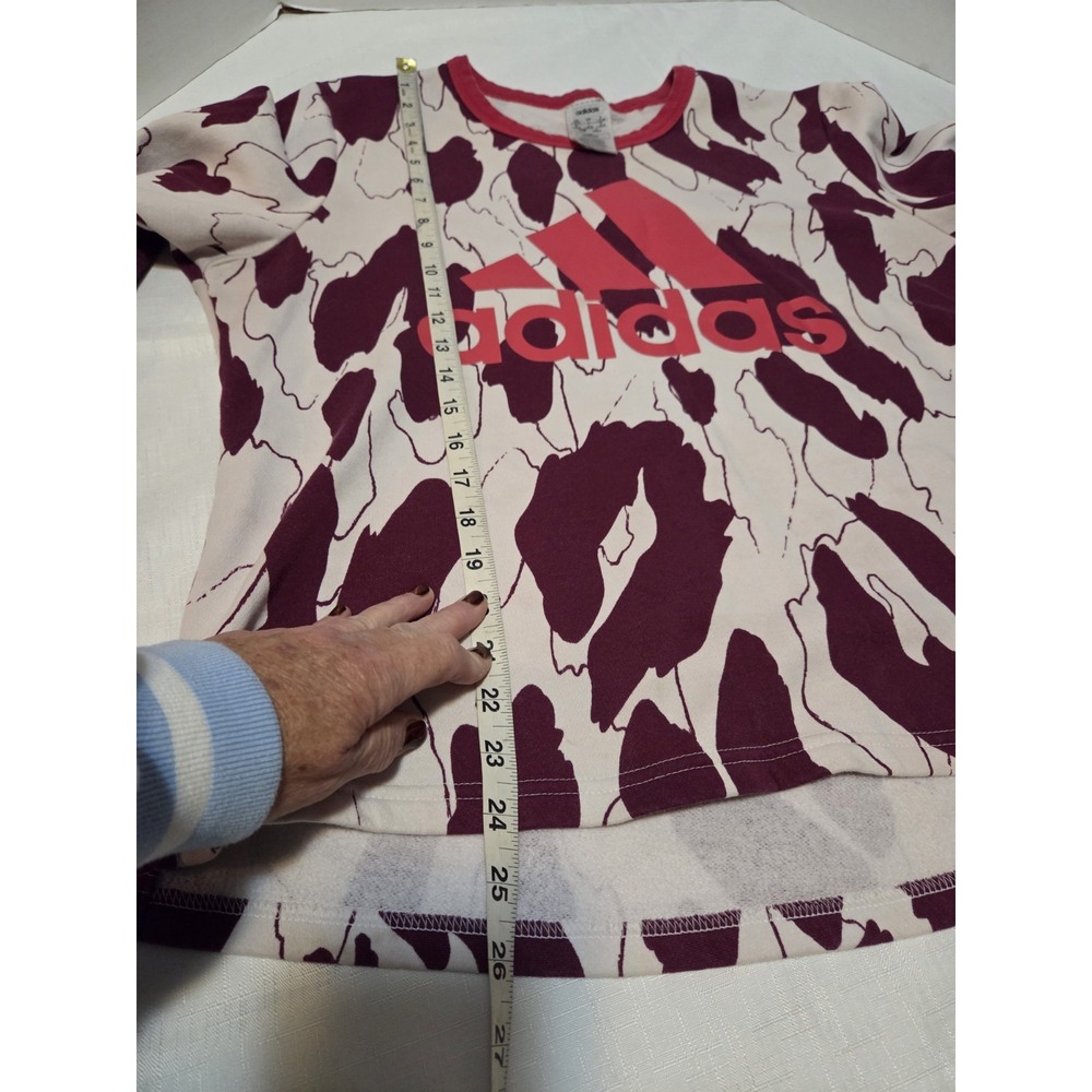 adidas Mens L Pullover Sweatshirt Burgundy White Logo Abstract Fleece Poly - Picture 5 of 6